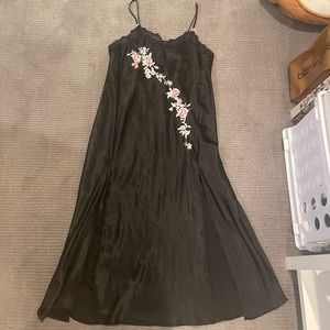 Linea Donatella rose embroidered black maxi slip